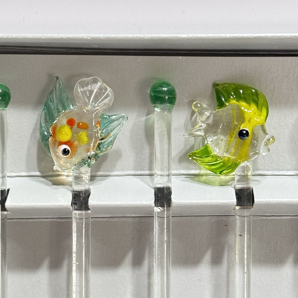 Fish Ocean WORLD MARKET glass stir sticks set of 6 Beach Vacation Fun Whimsical - Picture 5 of 9